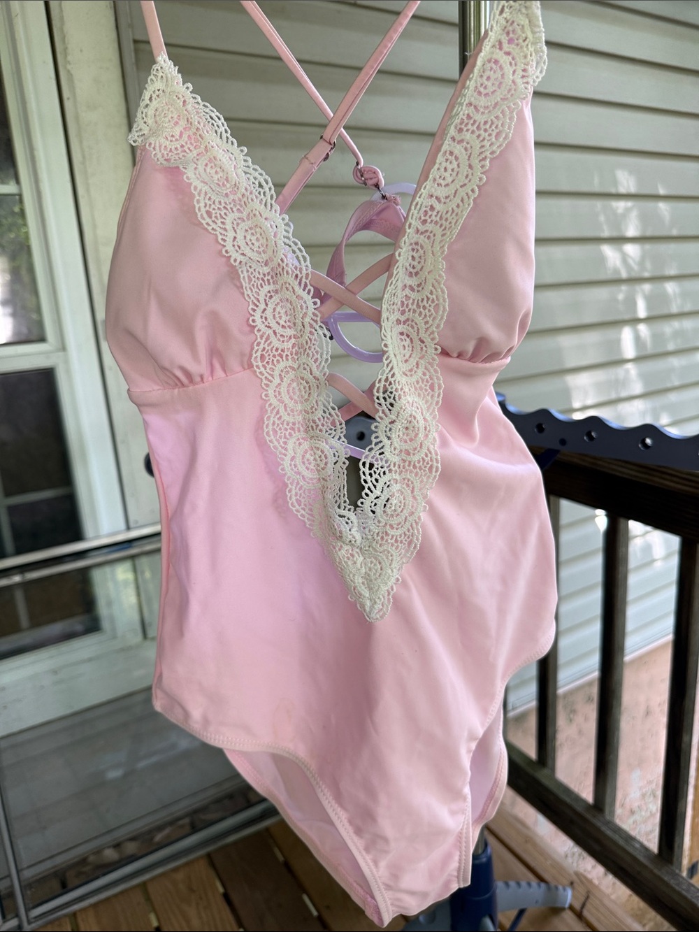 New One-piece Swimsuit Women’s Small Pink Lace-Trim padded-can remove
